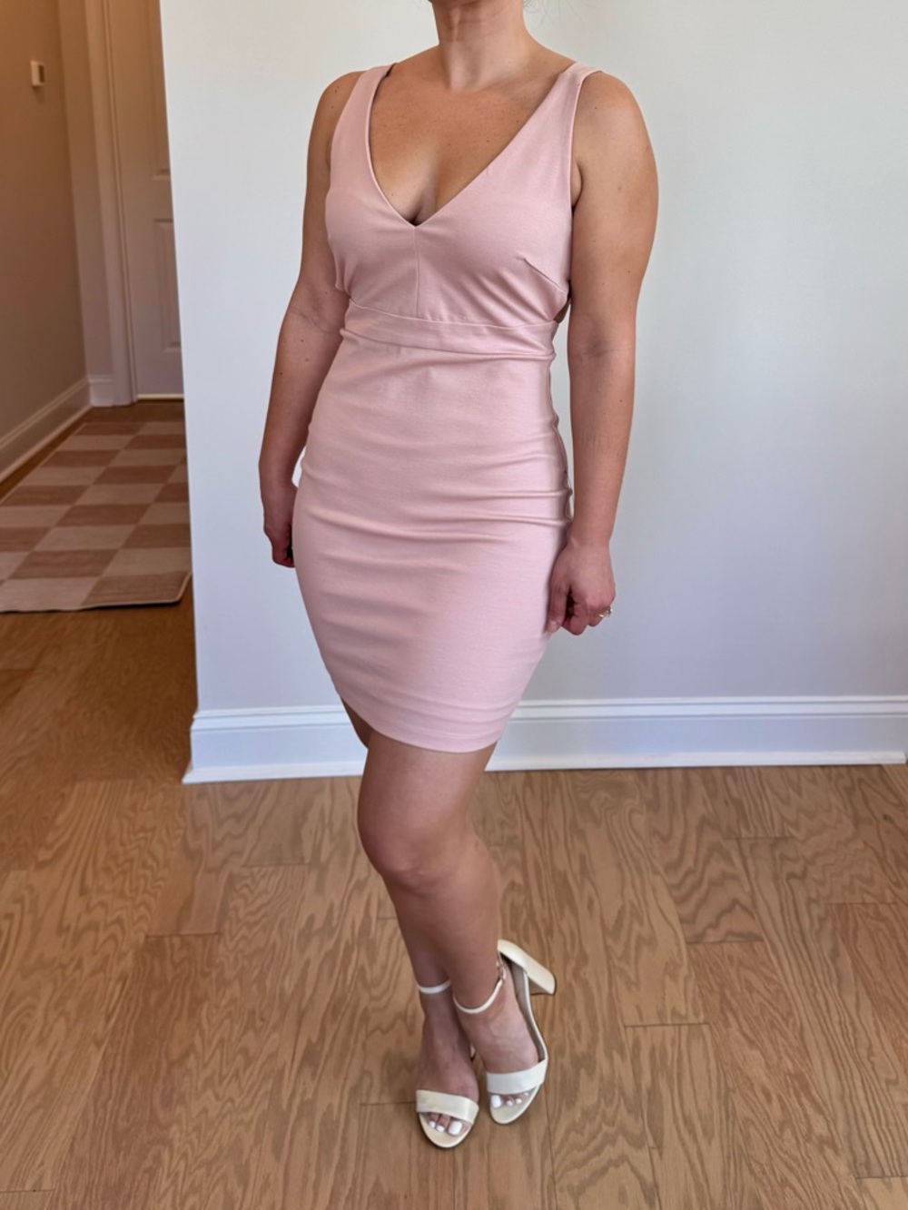 Lulus Sleeveless V-Neck Blush Bodycon Dress - Picture 2 of 11